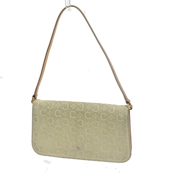 CELINE Logo C Macadam Pattern Mini Shoulder Bag Suede Leather Ivory 69FB850 - Picture 1 of 15